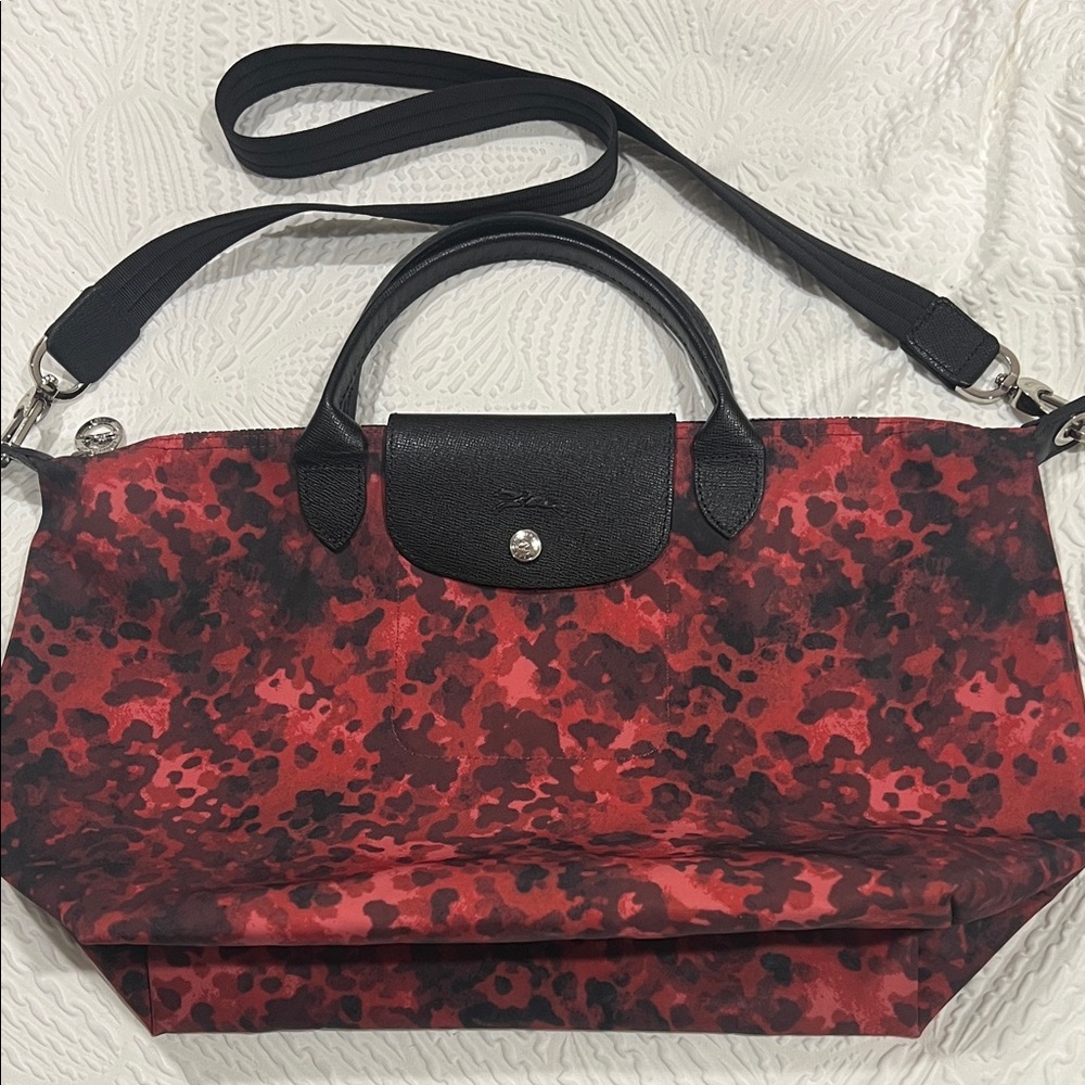Longchamp Le Pliage Red and Black Nylon Shoulder Bag